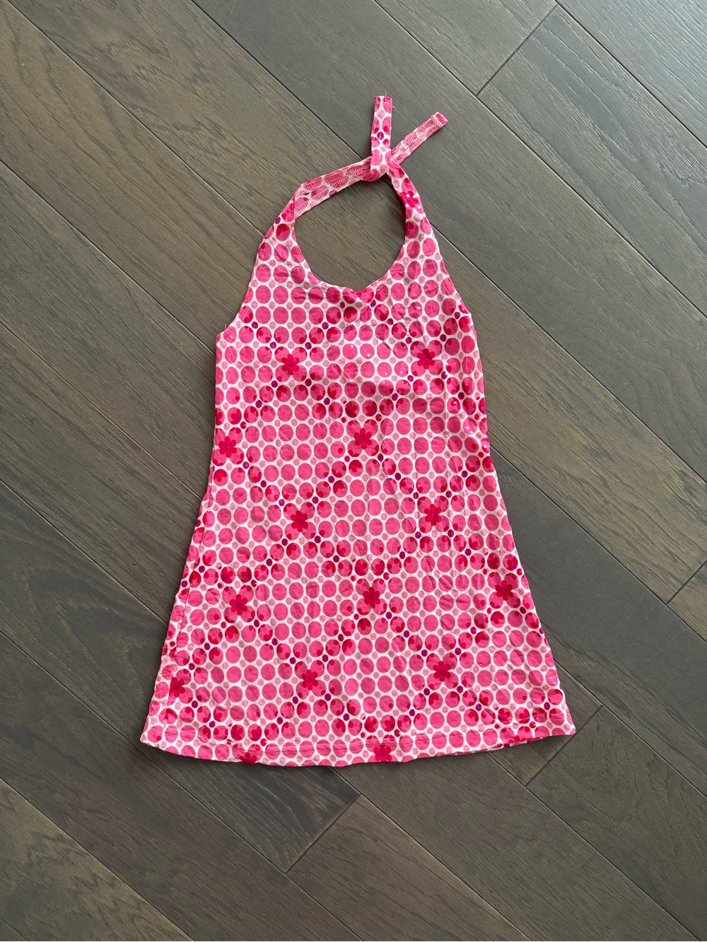 Vintage Girls' Pink Halter Floral Dot Dress